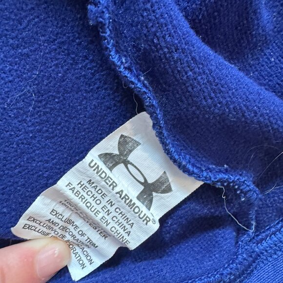 Under Armour Hoodie Boys 4 Navy Neon Orange Full Zip Long Sleeves Logo Pockets - Picture 7 of 9